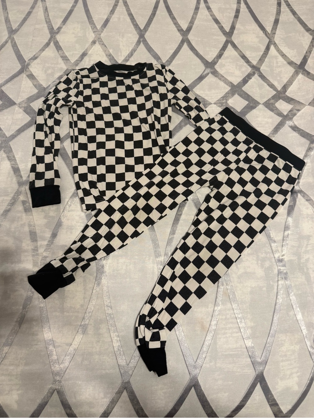 Kids Black & White Checkered Bamboo Pajama Set - Picture 1 of 8
